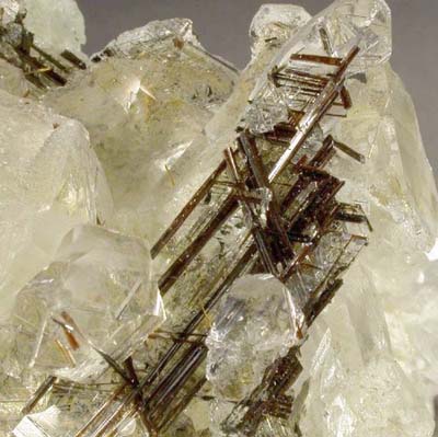 Reticulated rutile on quartz from Minas Gerais, Brazil.